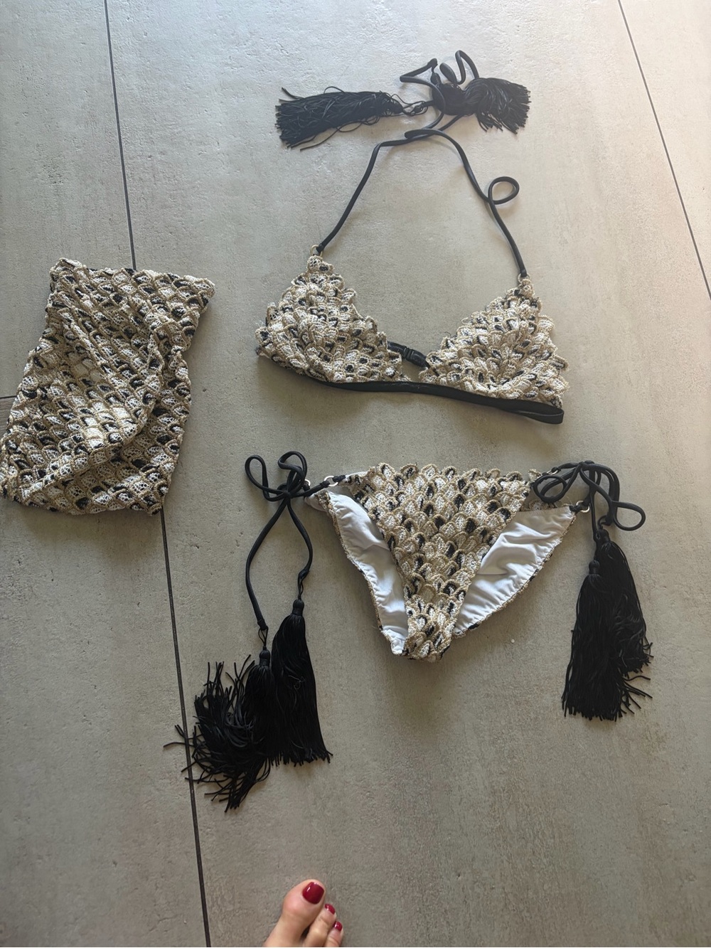 Beautiful Missoni Cream and Black Crochet Bikini with Tassels! SOLD OUT